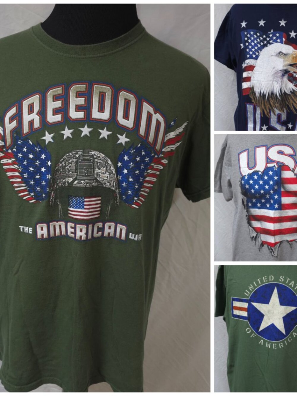 Freedom American Way American Flag Army Helmet USA Star Eagle Lot Of T-Shirts XL